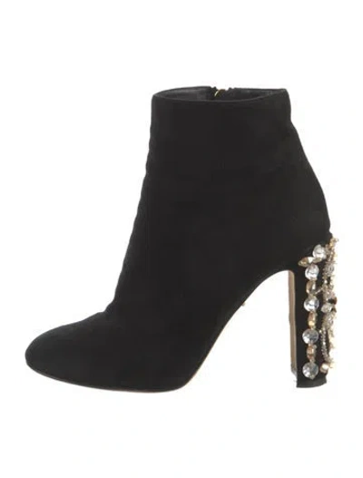 Pre-owned Dolce & Gabbana Suede Crystal Embellishments Boots In Black