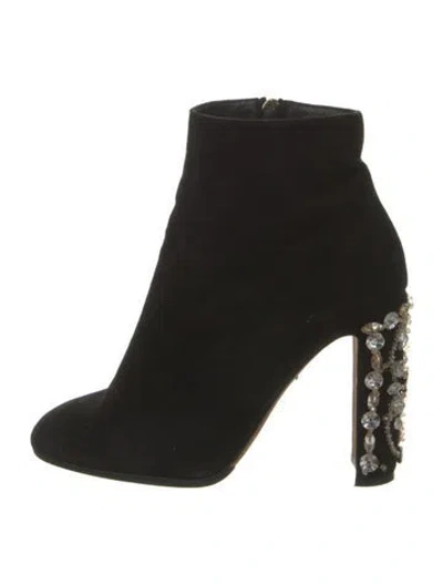 Pre-owned Dolce & Gabbana Suede Crystal Embellishments Boots In Black