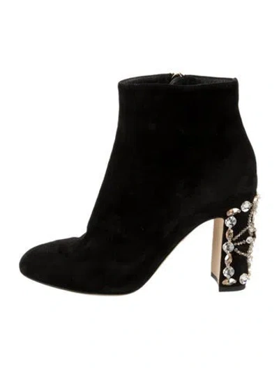 Pre-owned Dolce & Gabbana Suede Crystal Embellishments Boots In Black