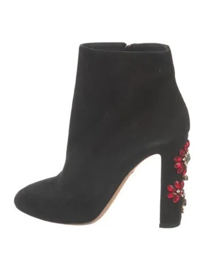 Pre-owned Dolce & Gabbana Suede Crystal Embellishments Boots In Black