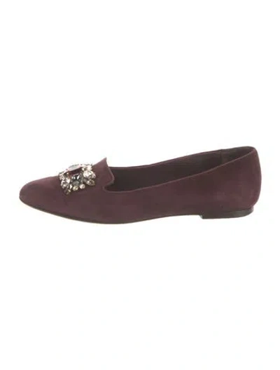 Pre-owned Dolce & Gabbana Suede Crystal Embellishments Loafers In Burgundy
