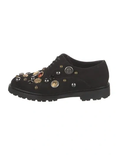 Pre-owned Dolce & Gabbana Suede Crystal Embellishments Oxfords In Black