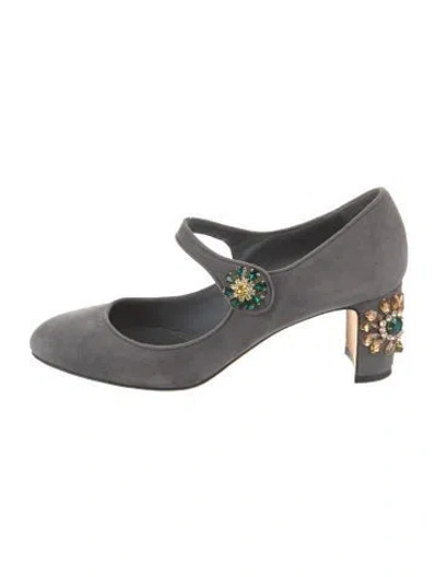 Pre-owned Dolce & Gabbana Suede Crystal Embellishments Pumps In Gray