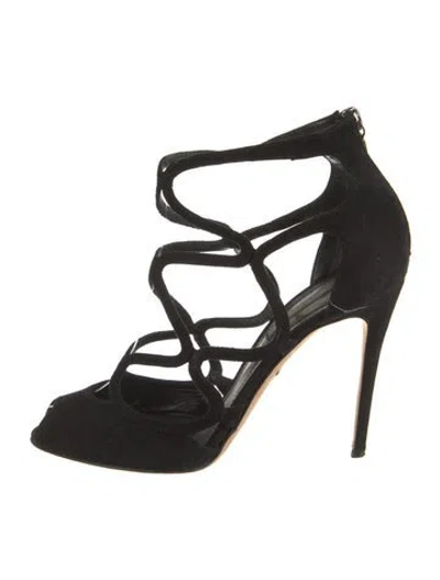 Pre-owned Dolce & Gabbana Suede Cutout Accent Sandals In Black