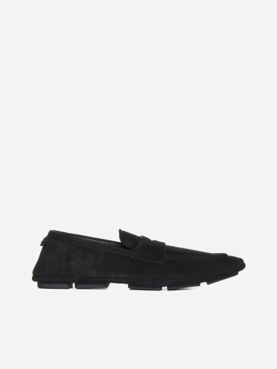 Dolce & Gabbana Logo-plaque Suede Loafers In Black