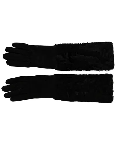 Dolce & Gabbana Suede Elbow Gloves In Black