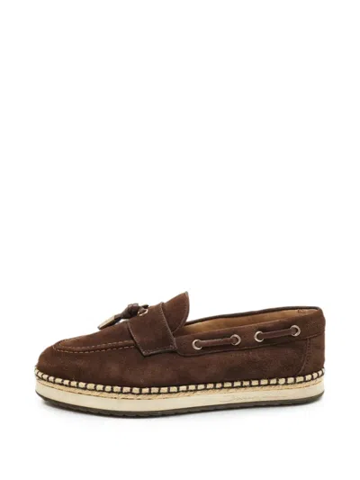Pre-owned Dolce & Gabbana Suede Espadrille Loafers In Brown