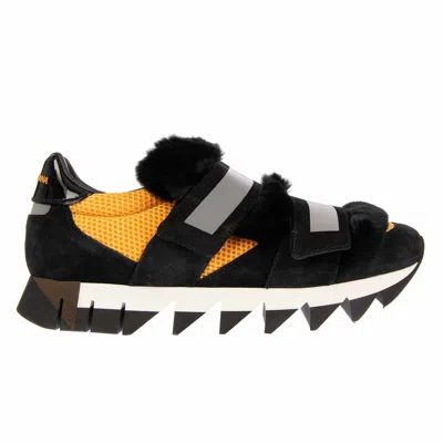 Pre-owned Dolce & Gabbana Suede Fur Neoprene Low-top Sneakers Capri Black Yellow 08658