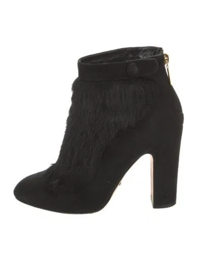 Pre-owned Dolce & Gabbana Suede Fur Trim Boots In Black