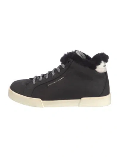 Pre-owned Dolce & Gabbana Suede Fur Trim Sneakers In Blue