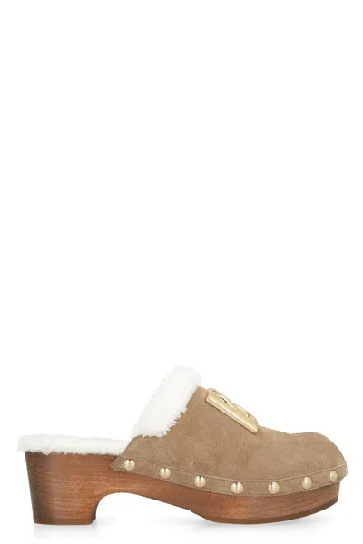 Dolce & Gabbana Luxurious Brown Suede And Faux Fur Clogs For Women
