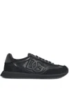 Dolce & Gabbana Round Toe Leather Sneakers With Suede Accents In Black