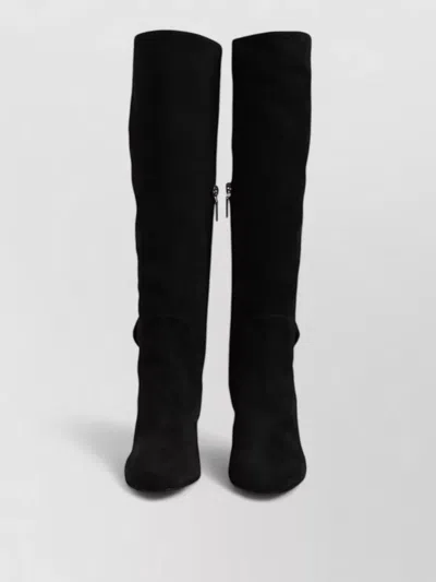 Dolce & Gabbana Suede Knee High Boots Almond Toe In Black