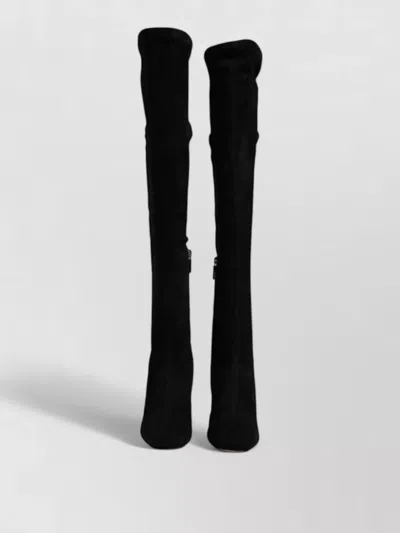 Dolce & Gabbana Suede Knee High Boots Block Heel In Black