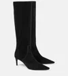 Dolce & Gabbana Black High Boots With Dg Logo In Suede Woman In Schwarz
