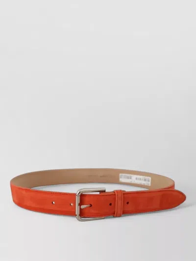 Dolce & Gabbana Suede Leather Belt Silver Logo Buckle In Red