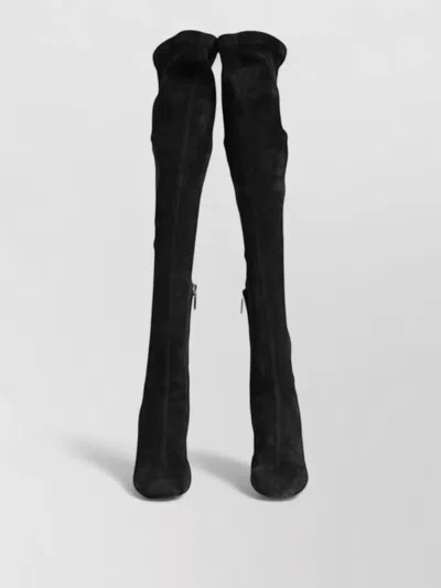 Dolce & Gabbana Suede Leather Knee High Block Heel Boots In Black