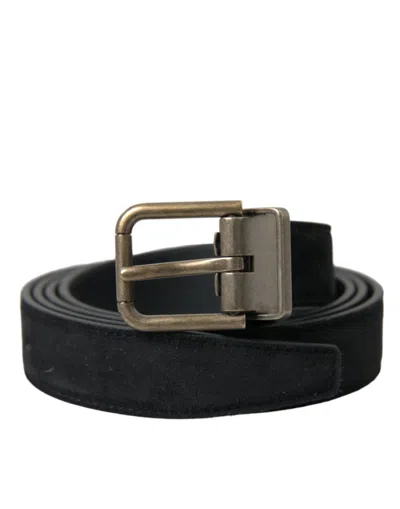 Dolce & Gabbana Suede Leather With Gold Metal Buckle Belt In Black