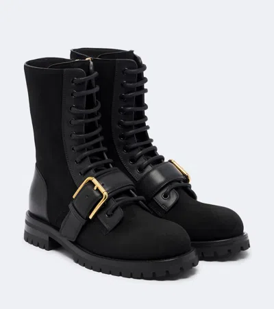Dolce & Gabbana Suede Leather-trimmed Lace-up Boots In Black