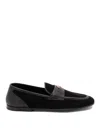 Dolce & Gabbana Ariosto Black Loafers With Metallic Dg Logo Plate On The Front In Leather And Suede Man In Black