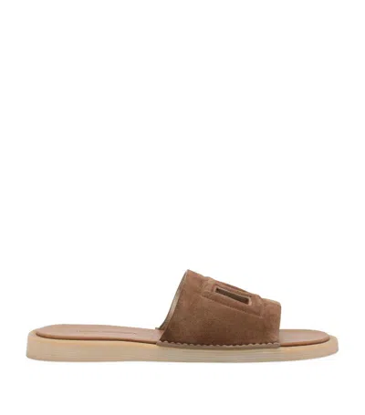 Dolce & Gabbana Suede Logo Sandals In Beige