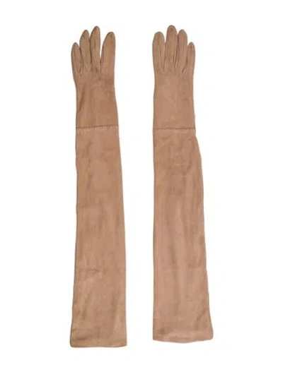 Pre-owned Dolce & Gabbana Suede Long Gloves In Neutral