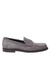Dolce & Gabbana Suede Loafers With Round Toe And Metal Buckle In Grey