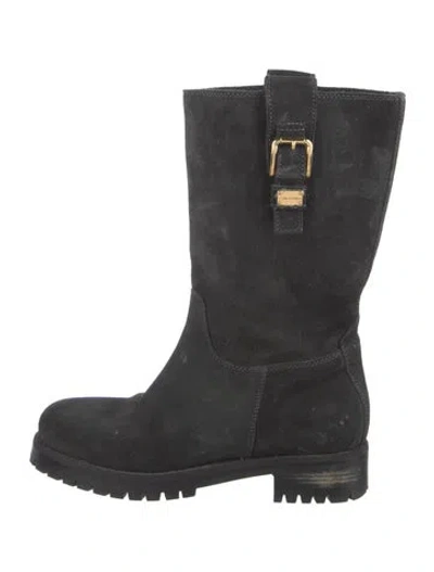Pre-owned Dolce & Gabbana Suede Moto Boots In Gray