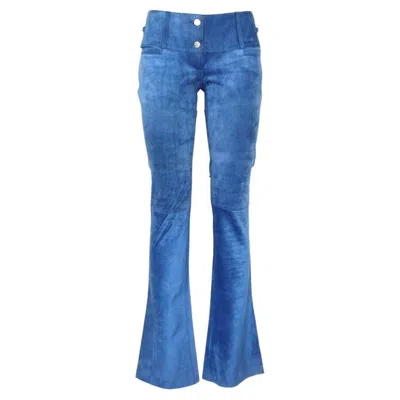 Pre-owned Dolce & Gabbana Suede Pants Size 40 In Blue