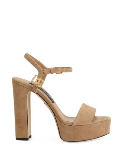 Dolce & Gabbana Suede Plataform Sandals In Brown
