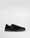 Dolce & Gabbana Round Toe Leather Low Top Sneakers In Nero/nero