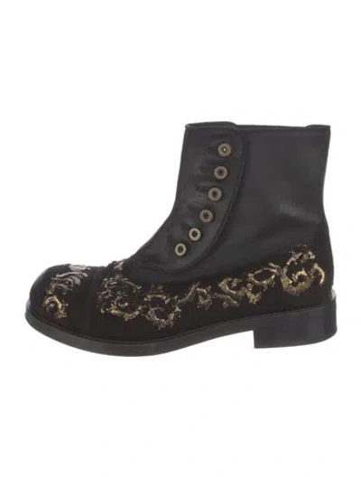 Pre-owned Dolce & Gabbana Suede Printed Boots In Black