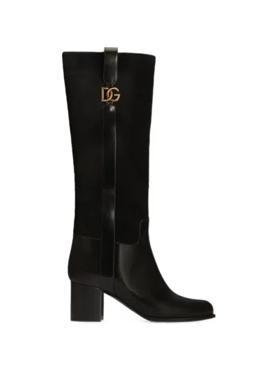 Dolce & Gabbana Suede Riding Boots In Black