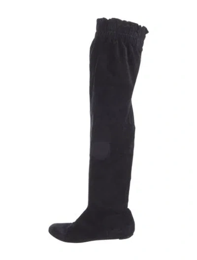 Pre-owned Dolce & Gabbana Suede Ruffle Embellishment Boots In Black