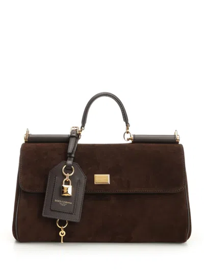 Dolce & Gabbana Suede Sicily Handbag Handbags Brown
