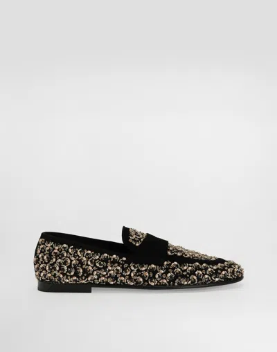 Dolce & Gabbana Suede Slipper With Embroidery In Black