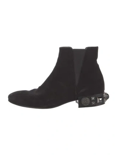 Pre-owned Dolce & Gabbana Suede Studded Accents Chelsea Boots In Black