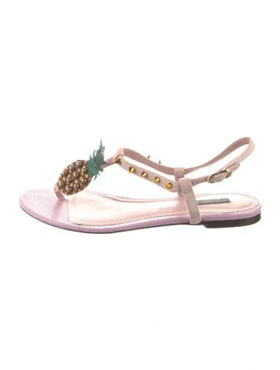 Pre-owned Dolce & Gabbana Suede Studded Accents T-strap Sandals In Pink