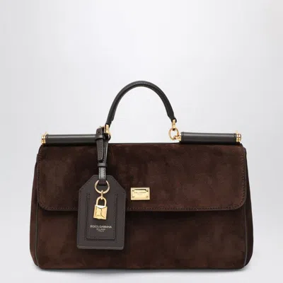 Dolce & Gabbana Suede Tote Bag With My Sicily Padlock Detail In Brown