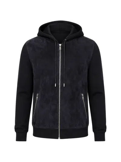 Dolce & Gabbana Leather Hooded Zip Jacket Long Sleeves In Black