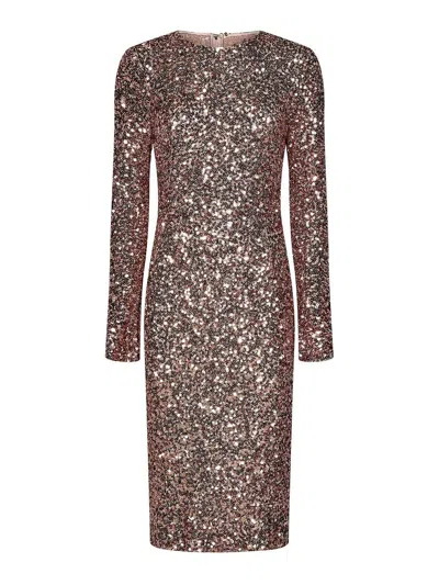 DOLCE & GABBANA SEQUIN-EMBROIDERED CREWNECK MIDI DRESS