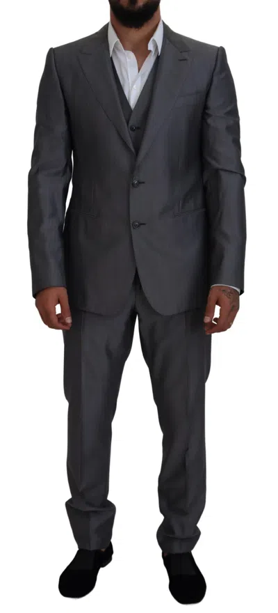 Pre-owned Dolce & Gabbana Suit Gray Sicilia 3 Piece Slim Fit Eu44 / Us34 / Xs Rrp 3600usd