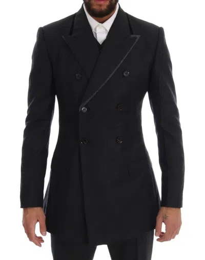 Pre-owned Dolce & Gabbana Suit Gray Wool Double Breasted 3 Piece Eu46 / Us36 / S Rrp $3200