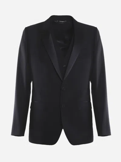 Dolce & Gabbana Suit Made Of Virgin Wool With Silk Inserts In Blue