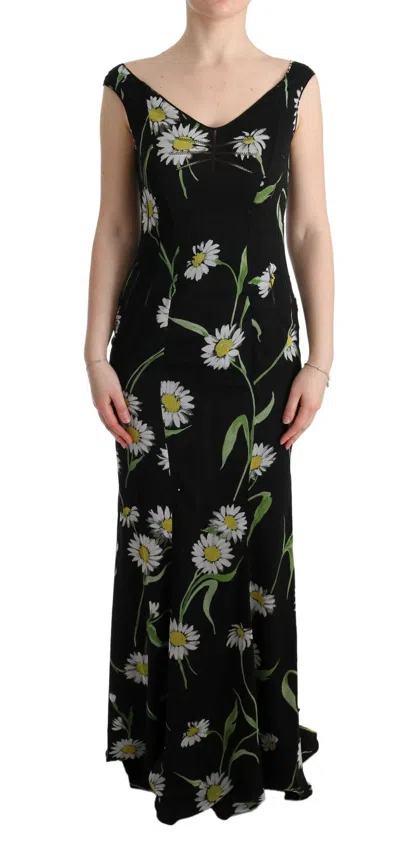 Dolce & Gabbana Sunflower Silk Stretch Sheath Dress In Black