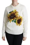 Dolce & Gabbana Wool Pullover Sunflower Crew Neck Sweater In White