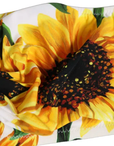 Dolce & Gabbana White Sunflower Print Bandeau Beachwear Bikini Top In Multi