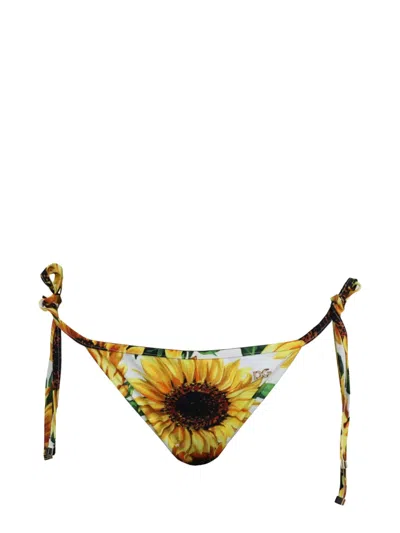 Dolce & Gabbana Sunflower-print Side-tie Bikini Bottoms In Yellow