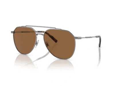 Pre-owned Dolce & Gabbana Sunglasses Dg2296 04/73 Gunmetal Brown Man