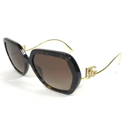 Pre-owned Dolce & Gabbana Sunglasses Dg4468-b 502/13 Gold Tortoise Octagon Crystal Frames In Brown